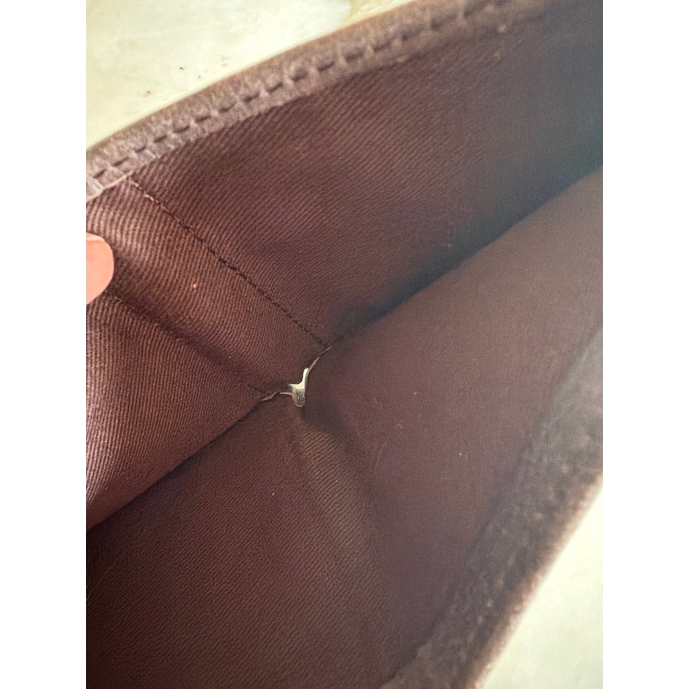 Bifold Wallet‎ Green Plaid Fabric Brown Genuine Leather 6 Card Slots - Picture 4 of 5